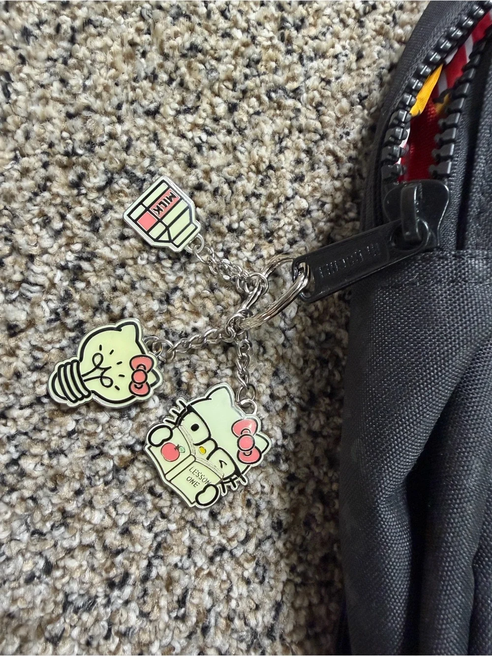 Hello Kitty Red Striped Interior Bag with Multicolor Character Print